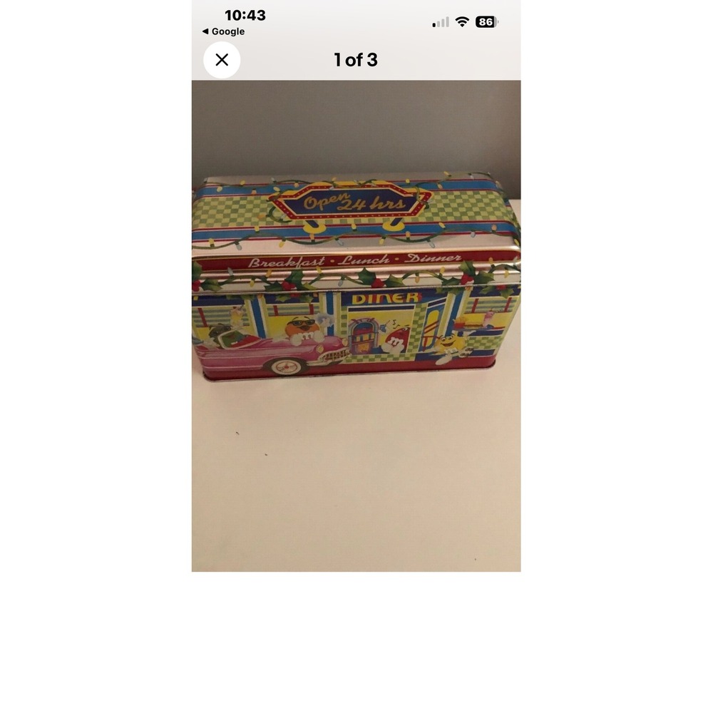 Vintage 1996 M&Ms‎ Christmas Village Series Brand Diner Tin Canister Limited Ed